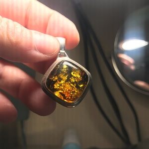 SALE!! STERLING SILVER AMBER PENDANT